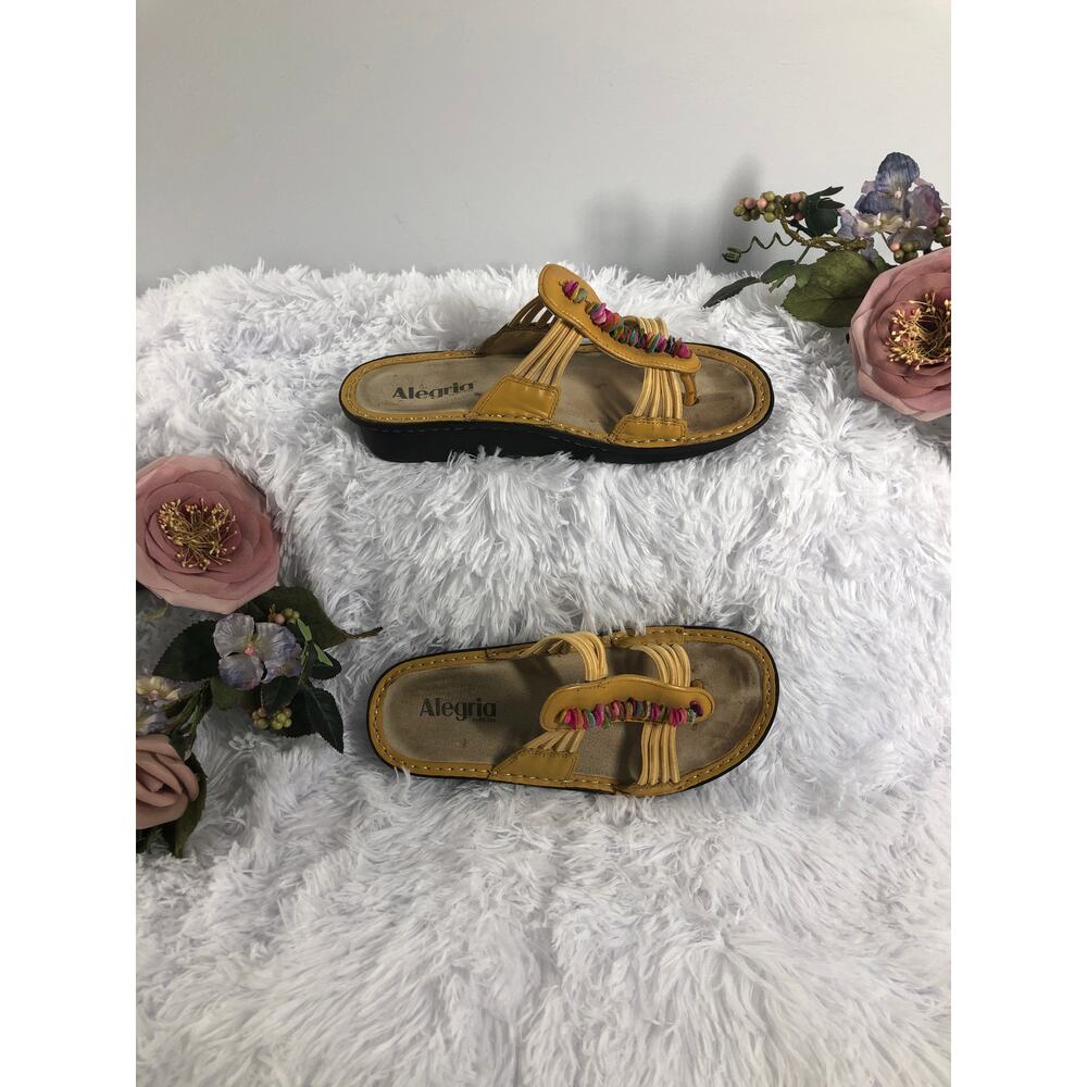 Alegria Women Pisa Beaded Leather Sandals 37 Slide Wedge Flip‎ Flops